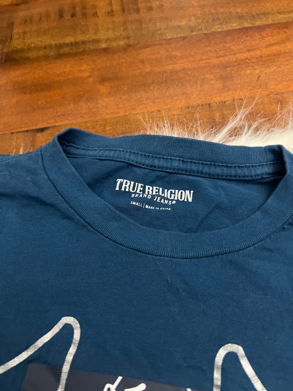 True Religion Buddha Horseshoe Graphic Tee Blue Small Logo T Shirt - Picture 2 of 2